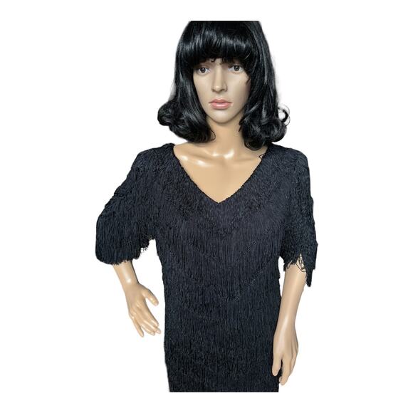 Vintage Nightworks 1920's Flapper Dress Gatsby Black with Fringe size medium - Picture 17 of 17